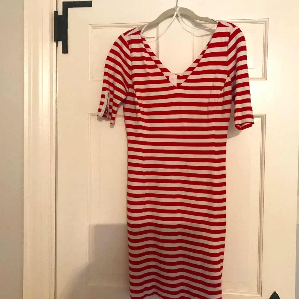 Banana Republic red & white stripe body con dress